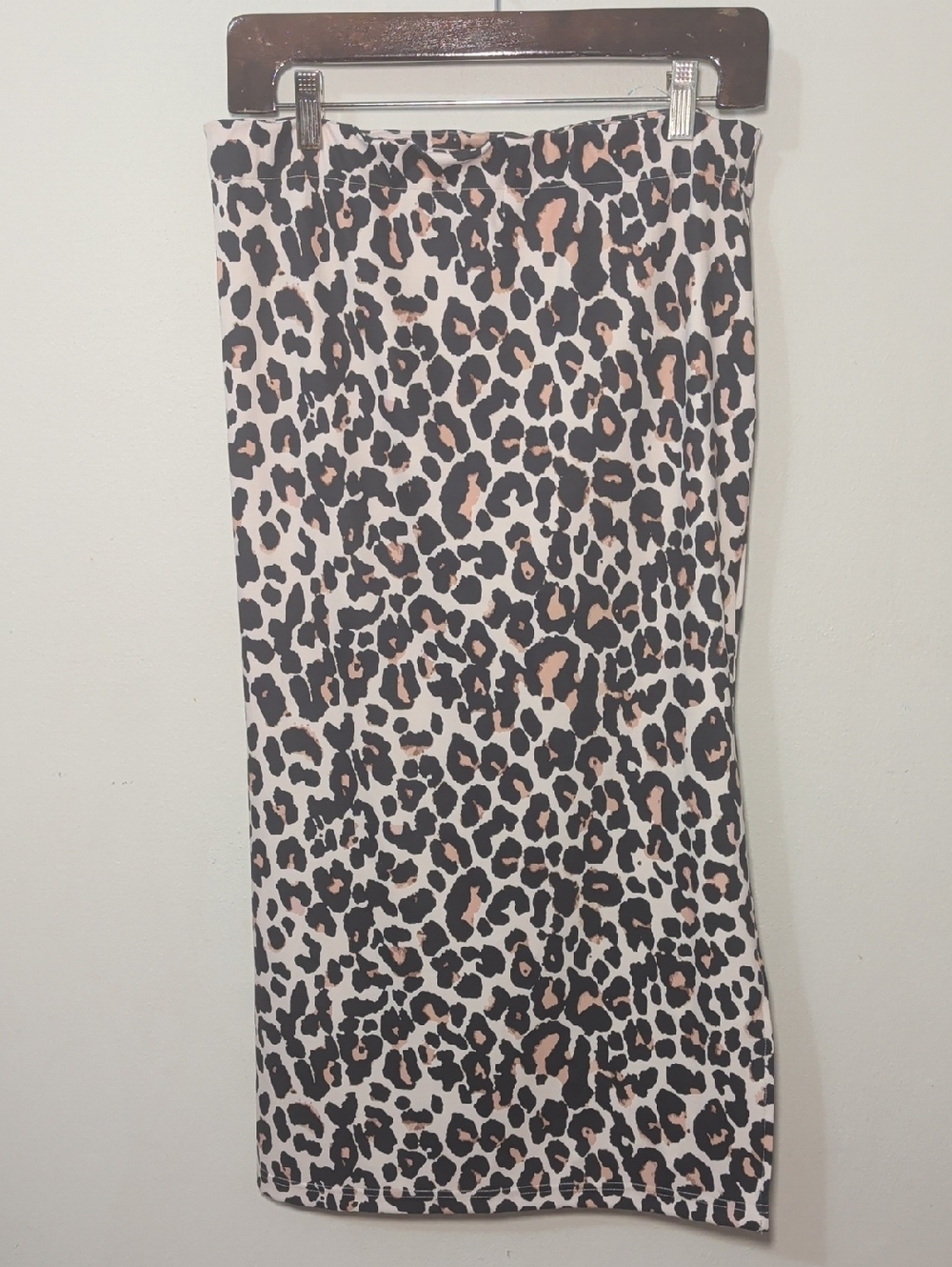 Jess Lea Leopard Printed Midi Skirt Cream Tan Black Stretchy NEW Women's Size M - Picture 4 of 6